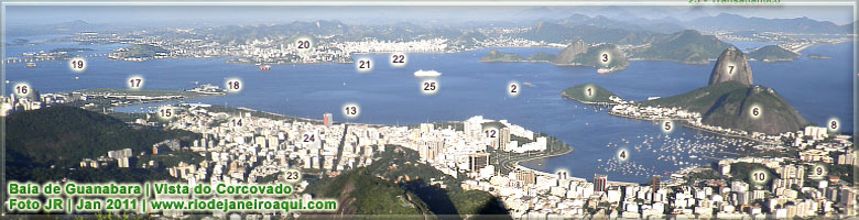 Vista panorâmica legendada da Baía de Guanabara e Cidade do Rio de Janeiro Vista panorâmica legendada da Baía de Guanabara e Cidade do Rio de Janeiro