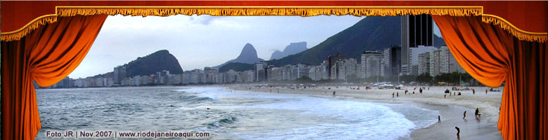 Copacabana vista do Leme, emoldurada por cortina de teatro Copacabana vista do Leme, emoldurada por cortina de teatro