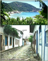 Pitoresca cidade hist&oacute;rica de Paraty - Rua colonial e praia