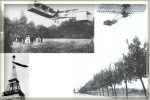 Na foto, aeroplanos e dirig&iacute;vel de Santos Dumont. Em uma pra&ccedil;a de Petr&oacute;polis existe um r&eacute;plica em tamanho real do 14-Bis.
