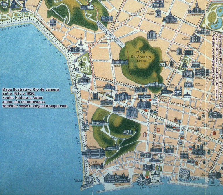 Morro de Santo António em antigo mapa do Rio de Janeiro