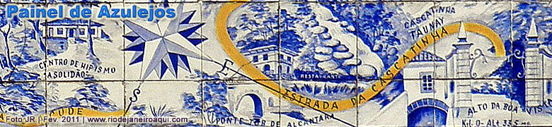 Painel de azulejos com mapa da Floresta da Tijuca
