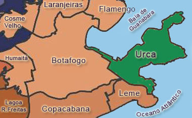 Mapa de situação da Urca na cidade com seus limites e bairros vizinhos Mapa de situação da Urca na cidade com seus limites e bairros vizinhos